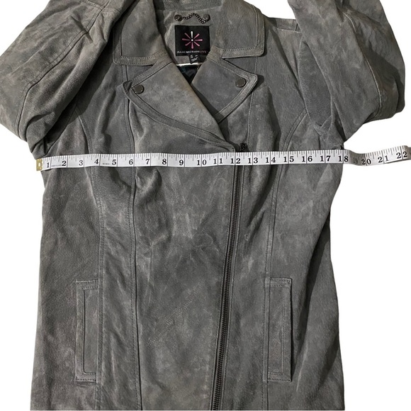 Isaac Mizrahi Live Women Gray 3/4 Zip 100% Suede Leather Moto Jacket Wrap Coat 4 - Picture 12 of 13